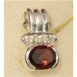 STERLING SILVER GARNET & CUBIC ZIRCONIA PENDANT