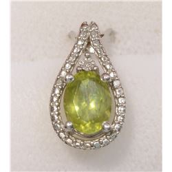 STERLING SILVER PERIDOT & DIAMOND PENDANT