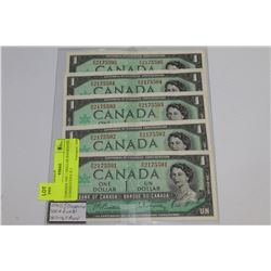 CANADA 1967 1 DOLLAR BANKNOTE CONSECUTIVE X5