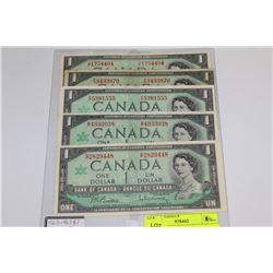 CANADA 1967 1 DOLLAR BANKNOTES X5