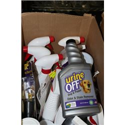 BOX OF PET MESS CLEANING SUPPLIES