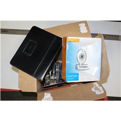 BOX OF ASSORTED ELECTRONICS INCLUDING LIVE CAM,