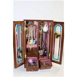 ESTATE WOOD JEWELRY BOX WITH CONTENTS