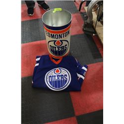 VINTAGE OILERS GARBAGE CAN AND JERSEY