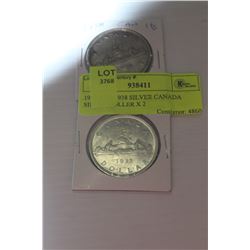 1937 AND 1938 SILVER CANADA SILVER DOLLAR X 2