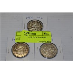 1946,49,52 SILVER CANADA HALF DOLLARS