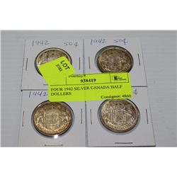 FOUR 1942 SILVER CANADA HALF DOLLARS