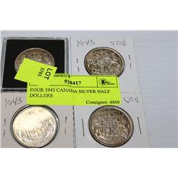 FOUR 1943 CANADA SILVER HALF DOLLARS
