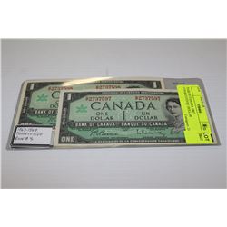 PAIR OF CANADA 1967 CONSECUTIVE 1 DOLLAR