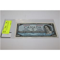 CANADA 1954 5 DOLLAR BANKNOTE