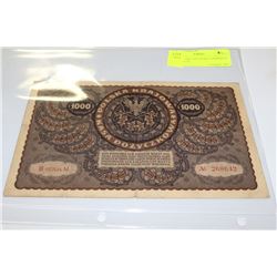 1919 POLISH 1000 MARK OVERSIZED BANKNOTE