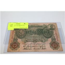 1910 GERMAN 50 MARK REICHS BANKNOTE