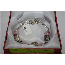 SILVER LIGHT PINK CHARM BRACELET