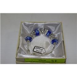 SILVER BLUE STONE CHARM BRACELET