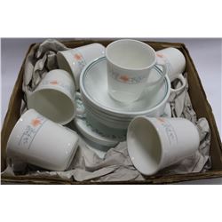 BOX OF 6 SETTINGS OF CORELLE DISHES,PLATTER