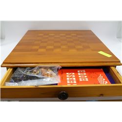 21" X 21" WOOD CHESS BOARD WITH DRAWER FOR CHESS