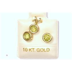 10KT GOLD PERIDOT EARRINGS & PENDANT NECKLACE SET