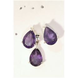 STERLING SILVER AMETHYST EARRINGS & PENDANT SET