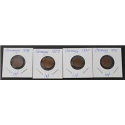 4 GERMAN 1 PFENNIG COINS 1928-29-30-31