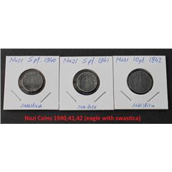 3 NAZI COINS WITH SWASTIKA 1940-41-42