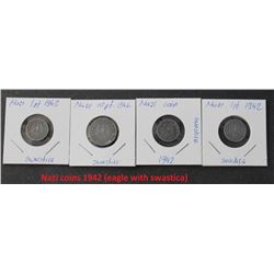 4 1942 NAZI COINS WITH SWASTIKA