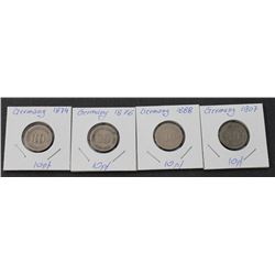 4 GERMAN 10 PFENNIG 1874-76-88-1907
