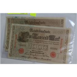 1910 GERMAN 1000 MARK NOTES CONSEC S/N X2