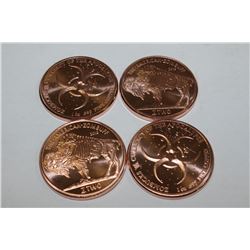 1 OUNCE PURE COPPER ZOMBIE BUFFALO COINS X 4