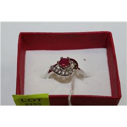 NATURAL RUBY & CZ .925 SILVER RING - SIZE 8