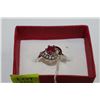 Image 1 : NATURAL RUBY & CZ .925 SILVER RING - SIZE 8