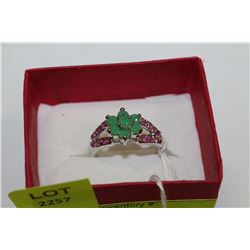 NATURAL EMERALD .925 SILVER RING - SIZE 9