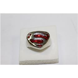SUPERMAN SILVER PLATE AND ENAMEL RING  SIZE 8.5