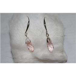 HAND CRAFTED SWAROVSKI 12MM PALE PINK CRYSTAL EARR