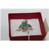 Image 1 : .925 SILVER EMERALD & CZ RING - SIZE 8