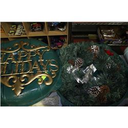 BRASS HAPPY HOLIDAYS SIGN SOLD WITH LARGE WREATH