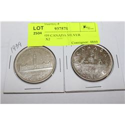 1938 & 1939 CANADA SILVER DOLLAR X2