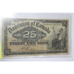 1900 DOMINION OF CANADA 25 CENT SHIN PLASTER