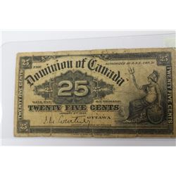 1900 DOMINION OF CANADA 25 CENT SHIN PLASTER