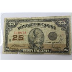 1923 DOMINION OF CANADA 25 CENT SHIN PLASTER