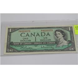 1954 CANADA 1 DOLLAR BANKNOTE