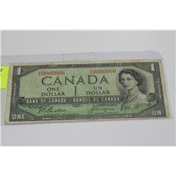 1954 CANADA 1 DOLLAR BANKNOTE