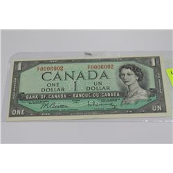 1954 CANADA 1 DOLLAR BANKNOTE