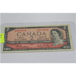 1954 CANADA 2 DOLLAR BANKNOTE