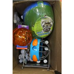 BOX W/ PET SHAMPOO'S AND HAMSTER TOYS