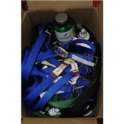 BOX OF NEW LEASHES, MEDICINE, ETC.