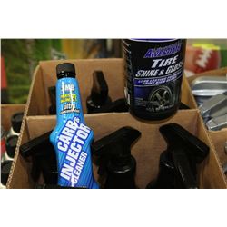 BOX OF TIRE SHINE & GLOSS, CARB & INJECTOR CLEANER