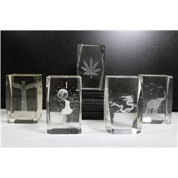 BOX W/ 5 LAZER ETCHED CRYSTALS & STAND