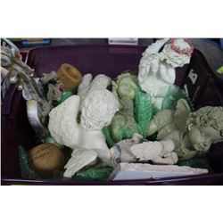TUB OF 15+ ASSORTED SIZES OF ANGEL ORNAMENTS -