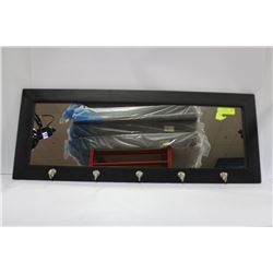 36" X 14" WOOD FRAME MIRROR WITH 5 HOOKS (BLACK)