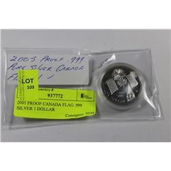 2005 PROOF CANADA FLAG .999 SILVER 1 DOLLAR
